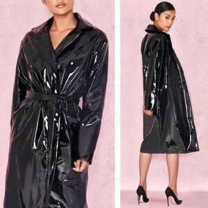 HOUSE OF CB BNWT MANIRI VINYL PVC TRENCH COAT SIZE SMALL
